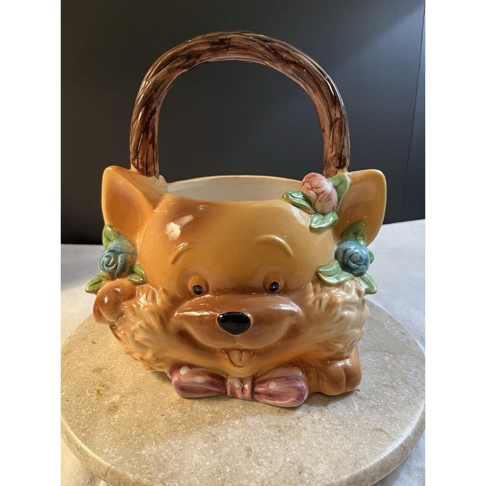 Unique 1960's Fox Ceramic Basket/ Planter Excellent Condition 9" x 8" Gorgeous